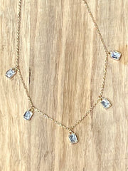 Clear Gemstone Charm Necklace in Gold