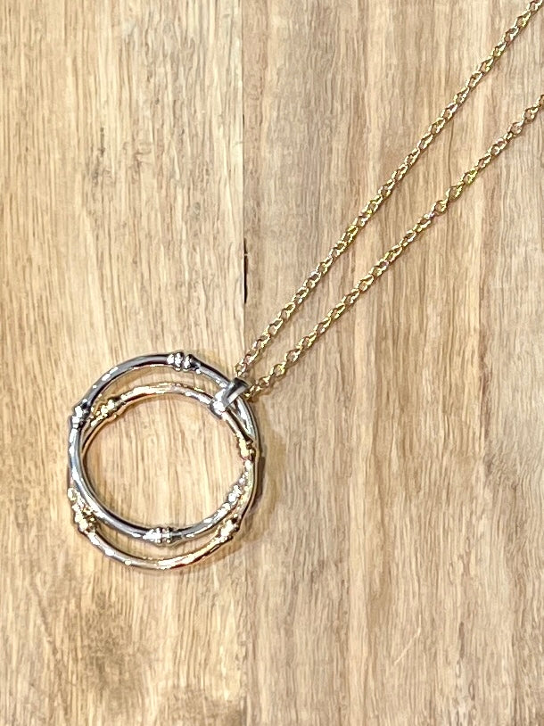 Intertwined Double Rings Long Pendant Necklace