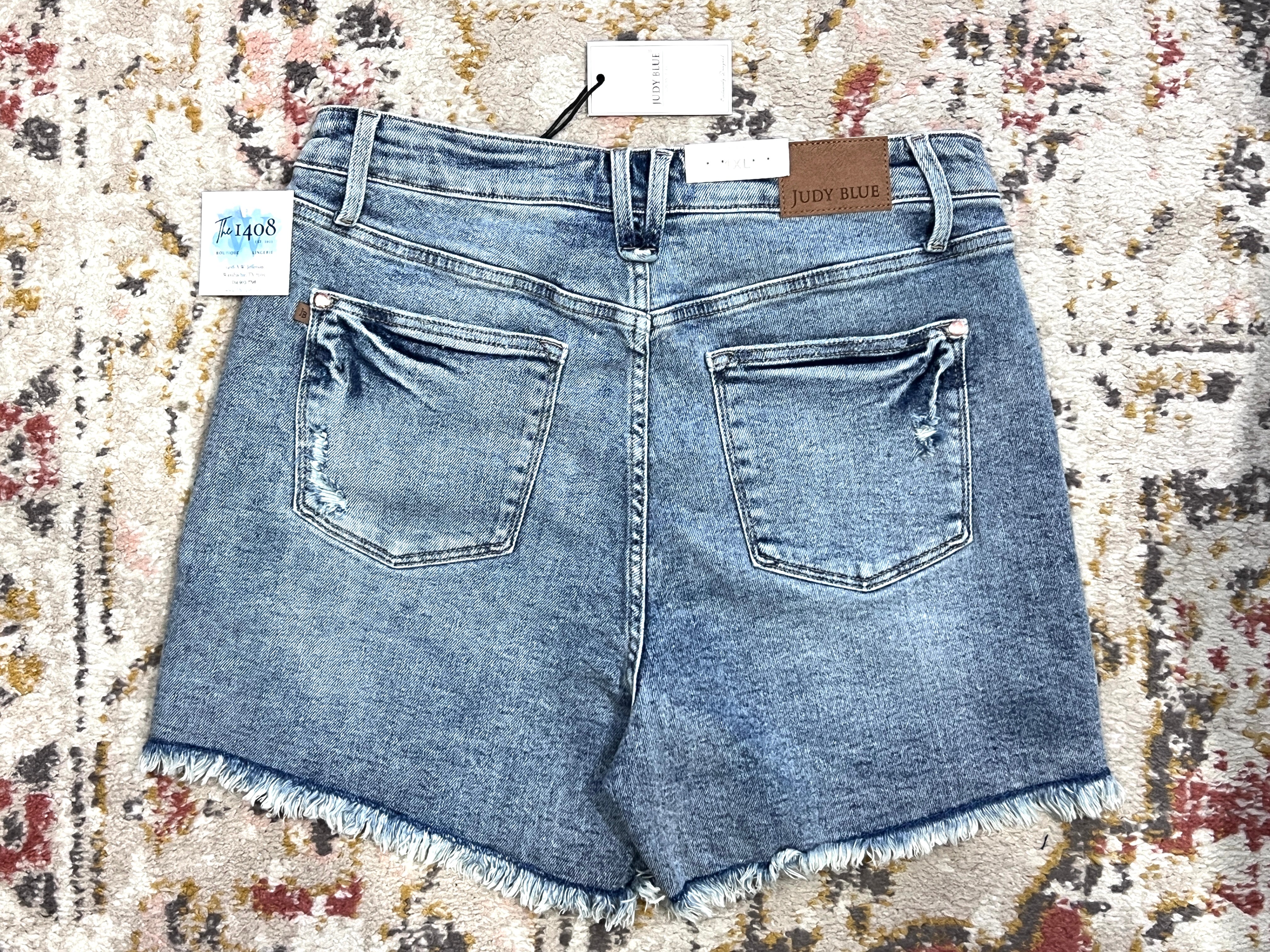 Judy Blue High Waist Button Fly Destroy Hi-Lo Fray Hem Shorts