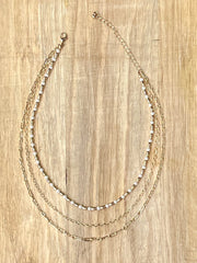 Triple Strand Gold-N-Pearls Necklace