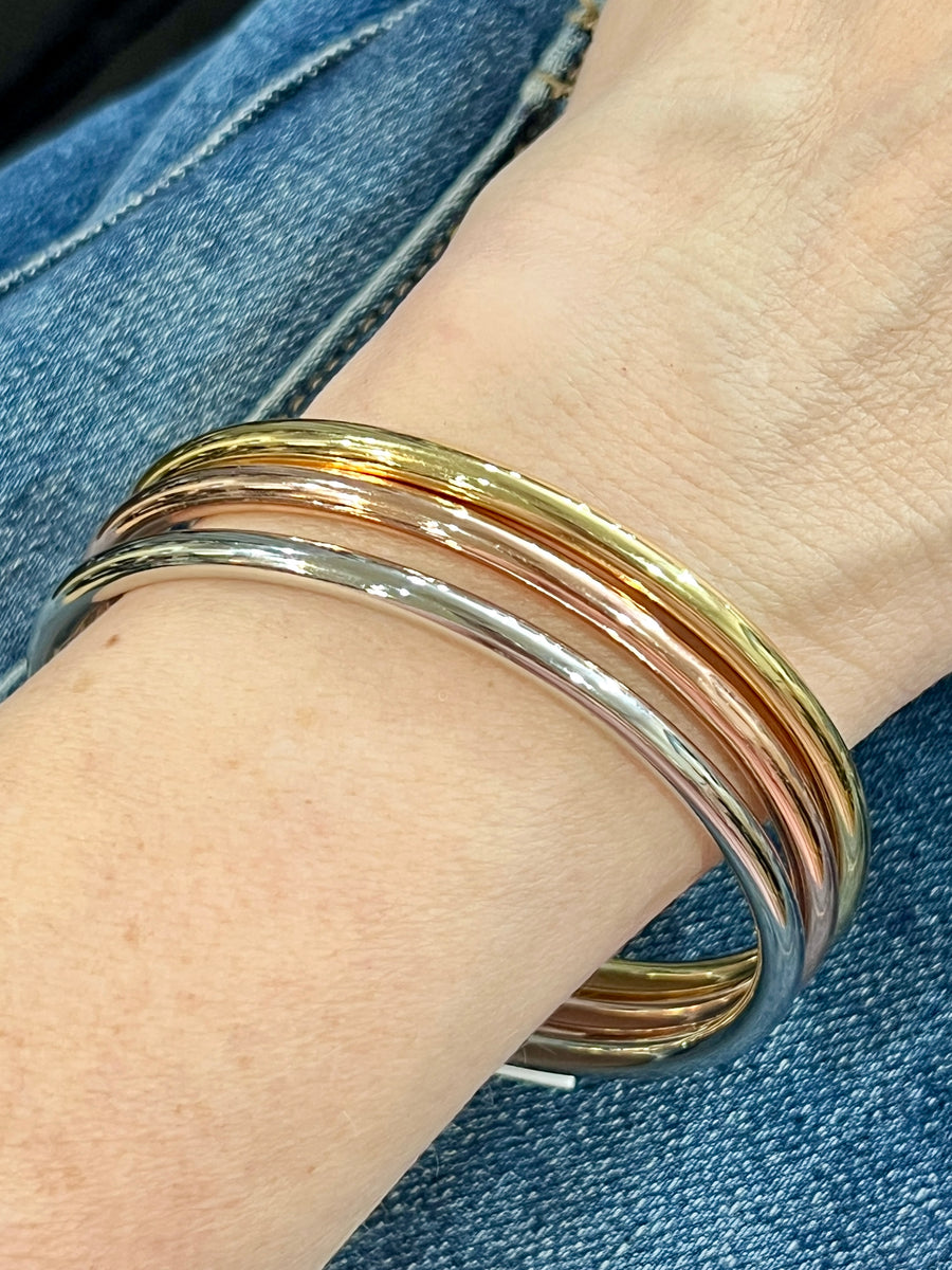 Tri-Color Metal Bangle Bracelet Set