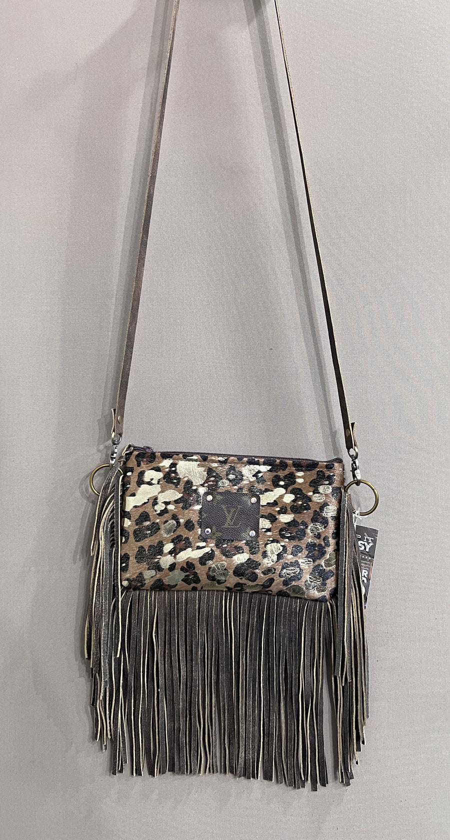 Olive (With Fringe) Crossbody Handbag with LV Upcycled Patch