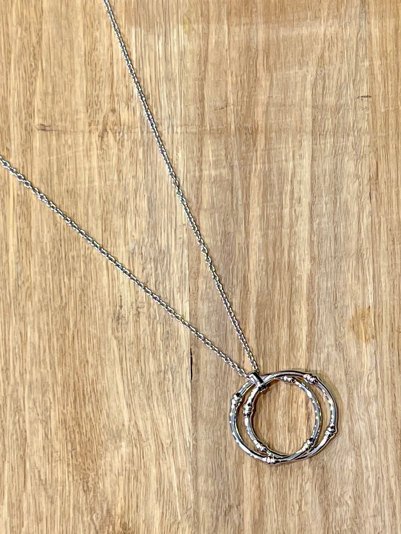 Intertwined Double Rings Long Pendant Necklace