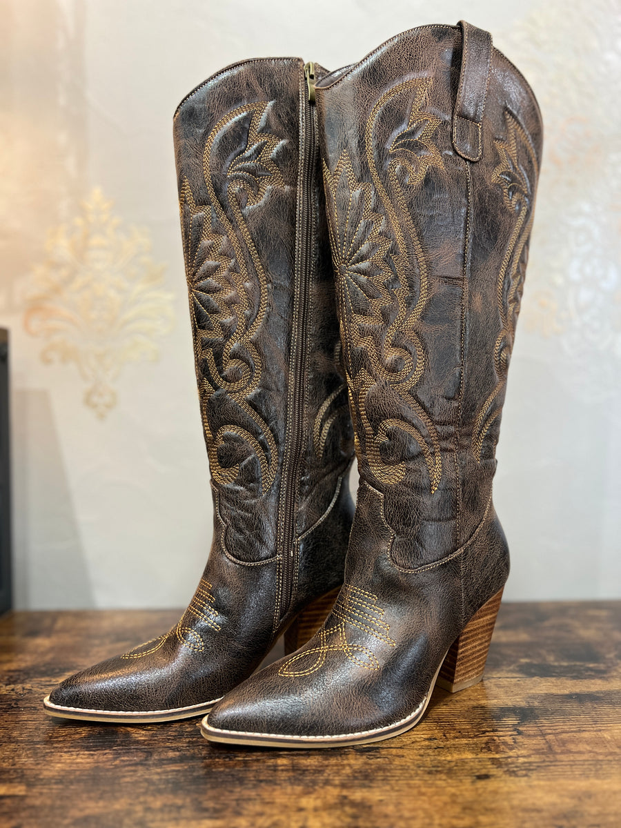 Hey Girl by Corkys "Long Live Cowgirls" Espresso Crinkle Tall Western Style Boot