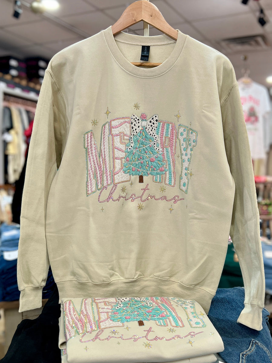 Yarn Pastel MERRY Christmas Bejeweled Sweatshirt