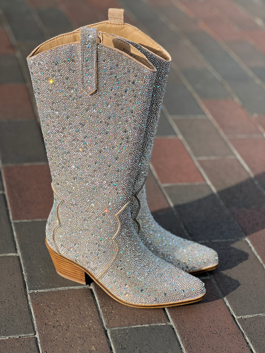 Hey Girl by Corkys "Pony Up" Clear Rhinestone Boots