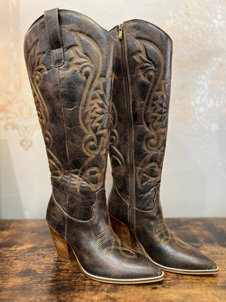 Hey Girl by Corkys "Long Live Cowgirls" Espresso Crinkle Tall Western Style Boot
