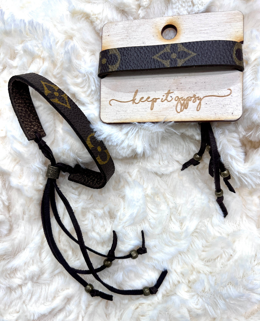 "Charming" Upcycled LV Charm Skinny Wrap Canvas Cuff Bracelet