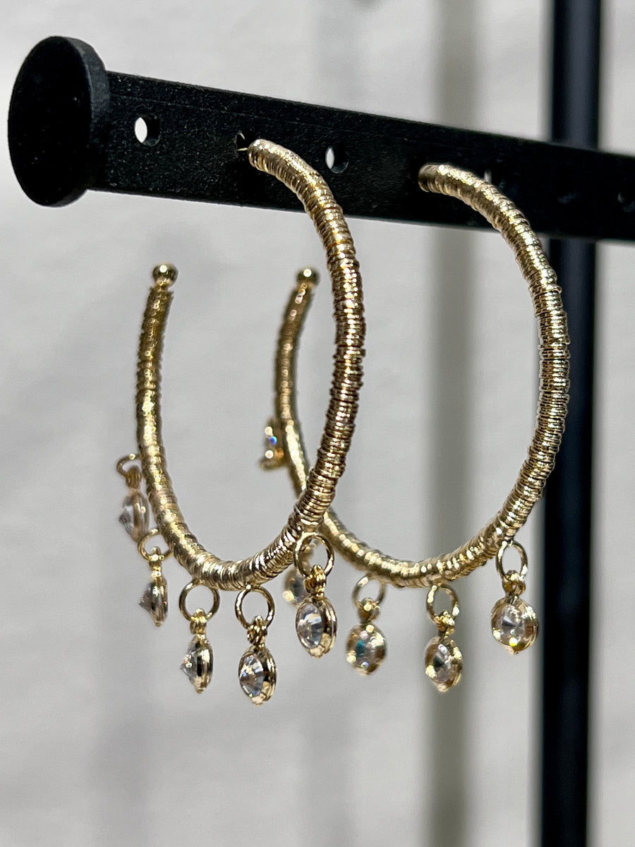 Dangle Crystal Gold Hoop Earrings