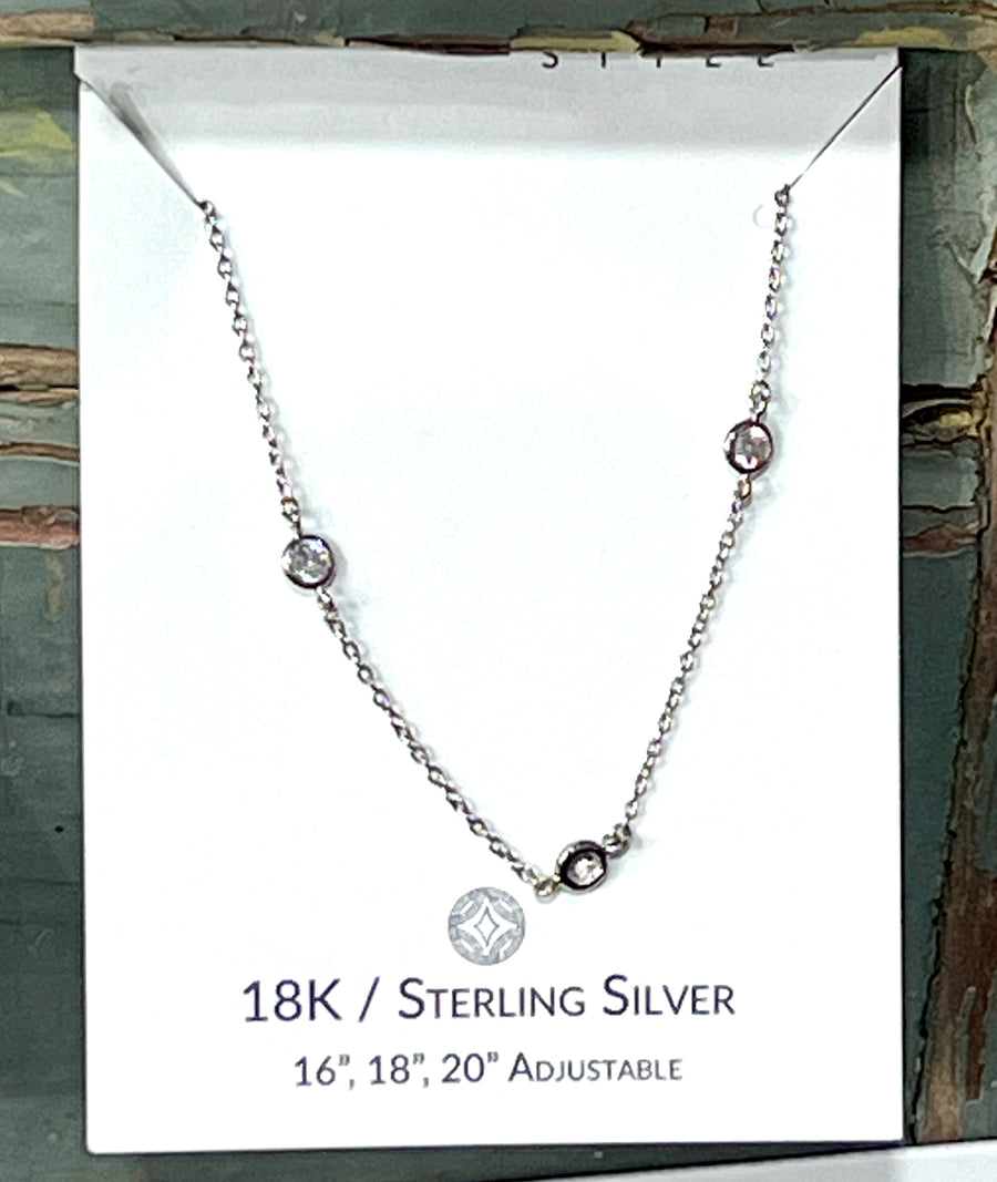 Meghan Browne Bach Silver Clear Stone18K/Sterling Silver Necklace