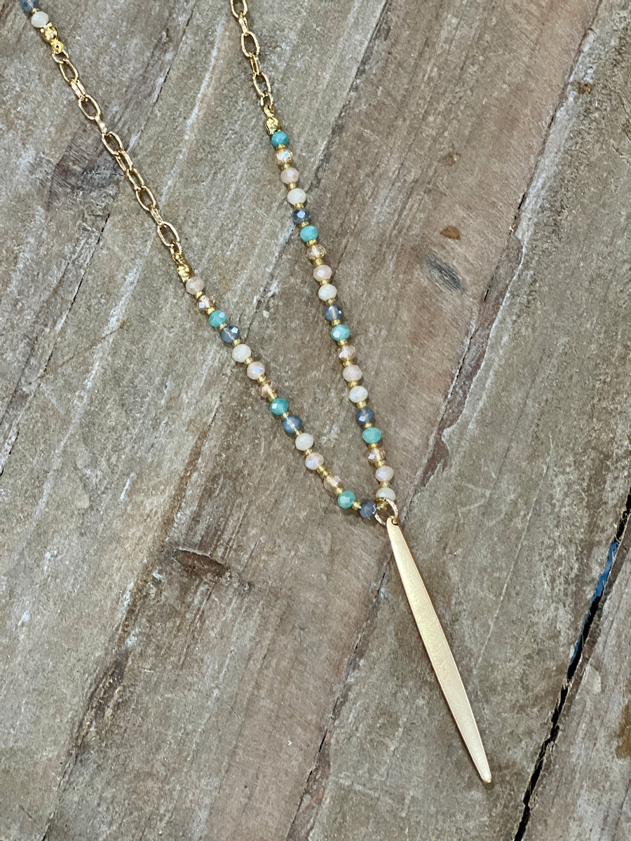 Long Beaded Spike Pendant Necklace