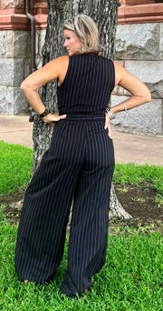 Vinny Pinstriped Mock Vest Jumpsuit