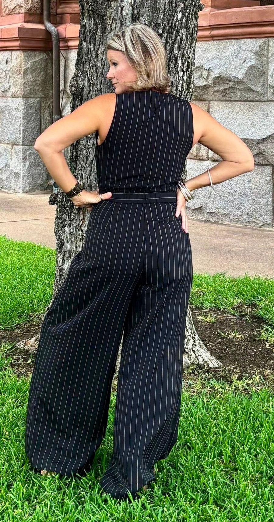 Vinny Pinstriped Mock Vest Jumpsuit