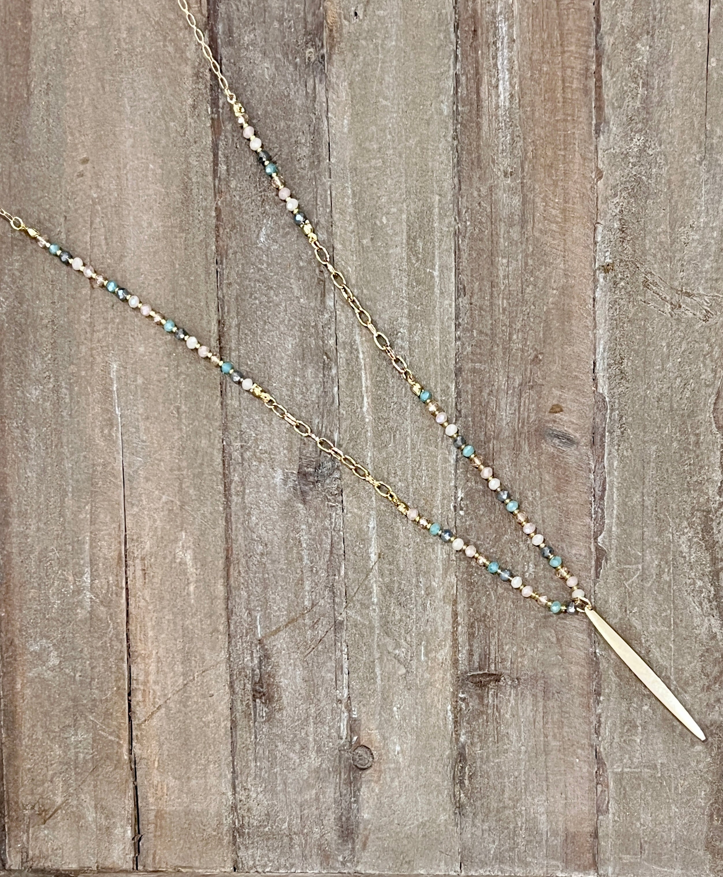 Long Beaded Spike Pendant Necklace