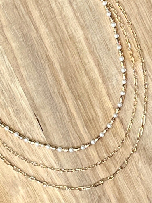 Triple Strand Gold-N-Pearls Necklace