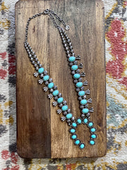 Halona Southwestern Blue Turquoise Stone Squash Blossom Necklace