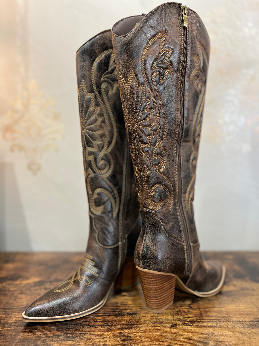 Hey Girl by Corkys "Long Live Cowgirls" Espresso Crinkle Tall Western Style Boot