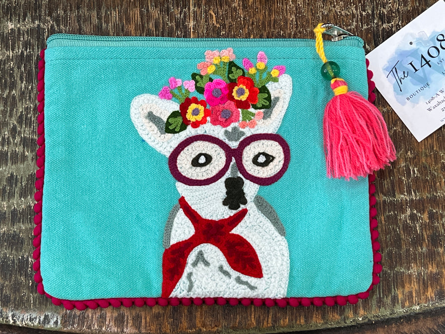Embroidered Zipper Pouch