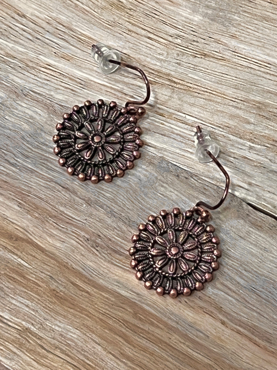 Iroquois Mini Copper Medallion Hook Earrings