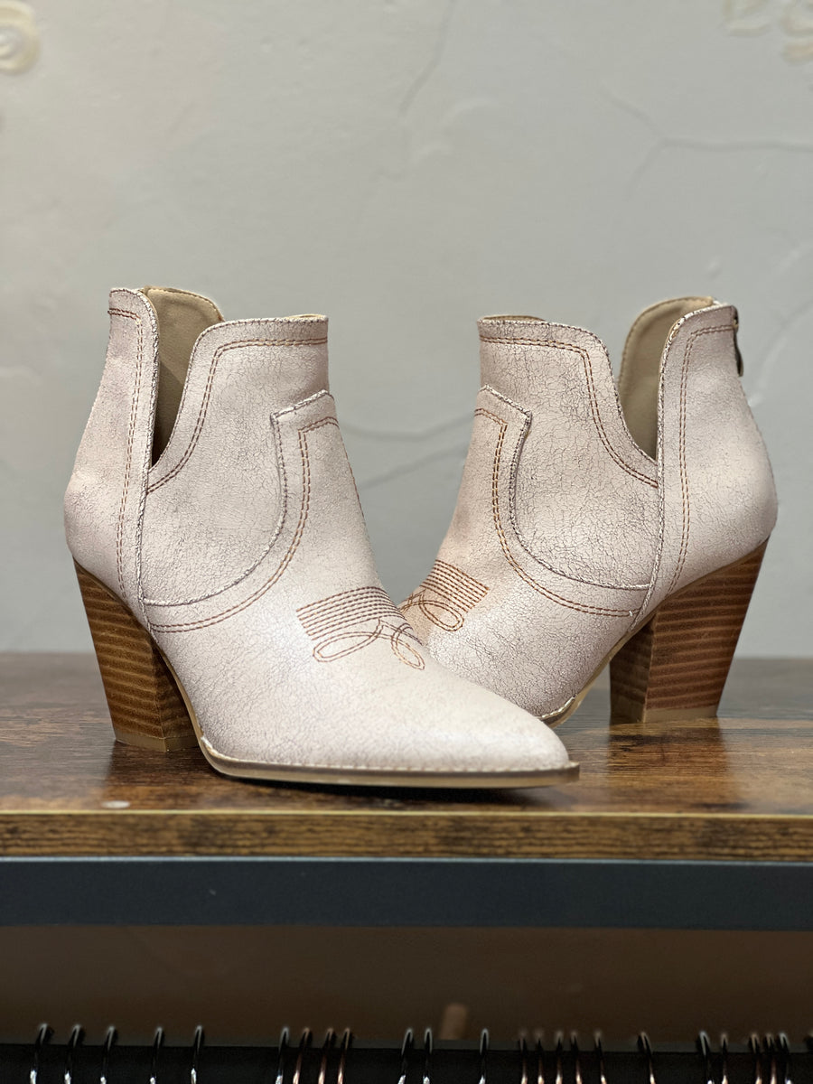 Hey Girl by Corkys "Smoke Show" Cream Crackle Short Western Style Bootie