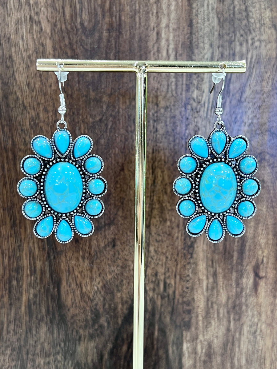 Halona Southwestern Blue Turquoise Multi Stone Drop Earrings