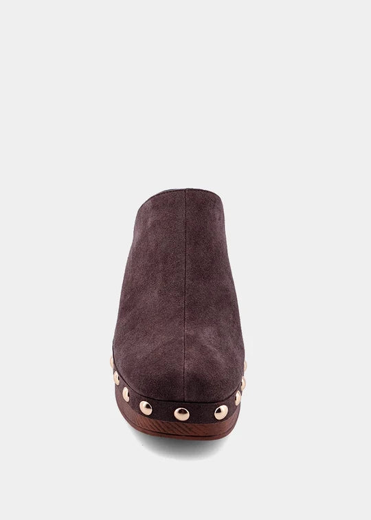 Geneva Brown Suede Stud Accent Heeled Clog by SHU SHOP
