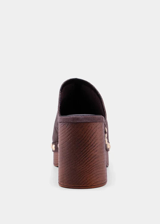 Geneva Brown Suede Stud Accent Heeled Clog by SHU SHOP