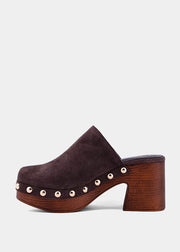 Geneva Brown Suede Stud Accent Heeled Clog by SHU SHOP