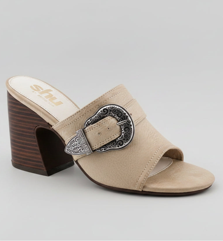 Giselle Ivory Heeled Slide Mule by Shu Shop
