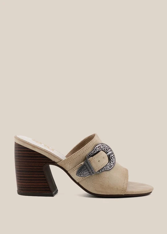 Giselle Ivory Heeled Slide Mule by Shu Shop