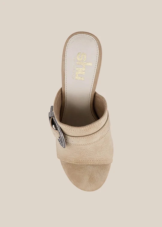 Giselle Ivory Heeled Slide Mule by Shu Shop