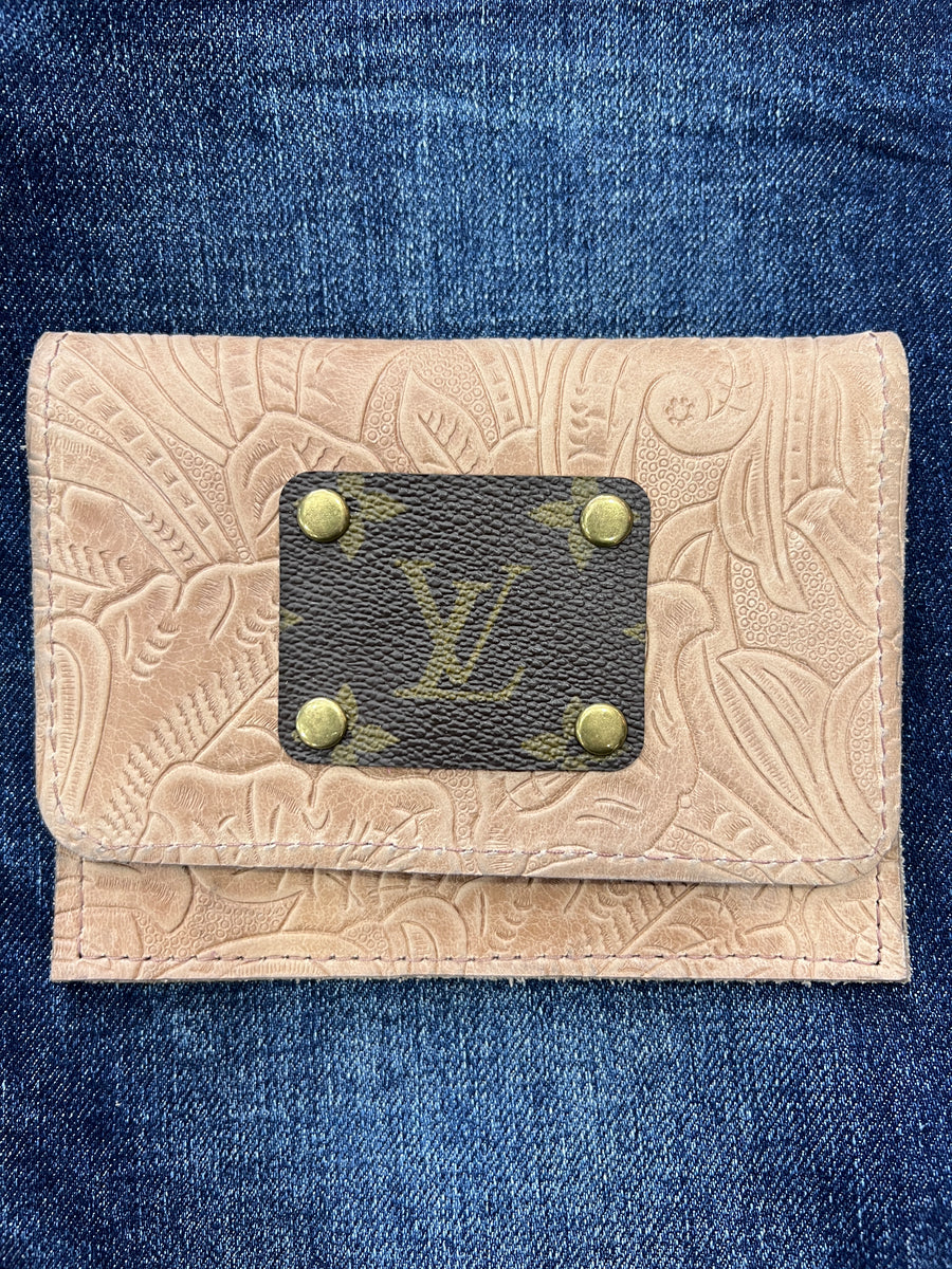 Flora Large Leather Card Case Wallet with LV Upcycled Patch Logo