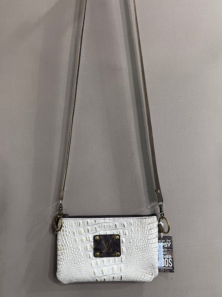 Olive (No Fringe) Crossbody Handbag with LV Upcycled Patch