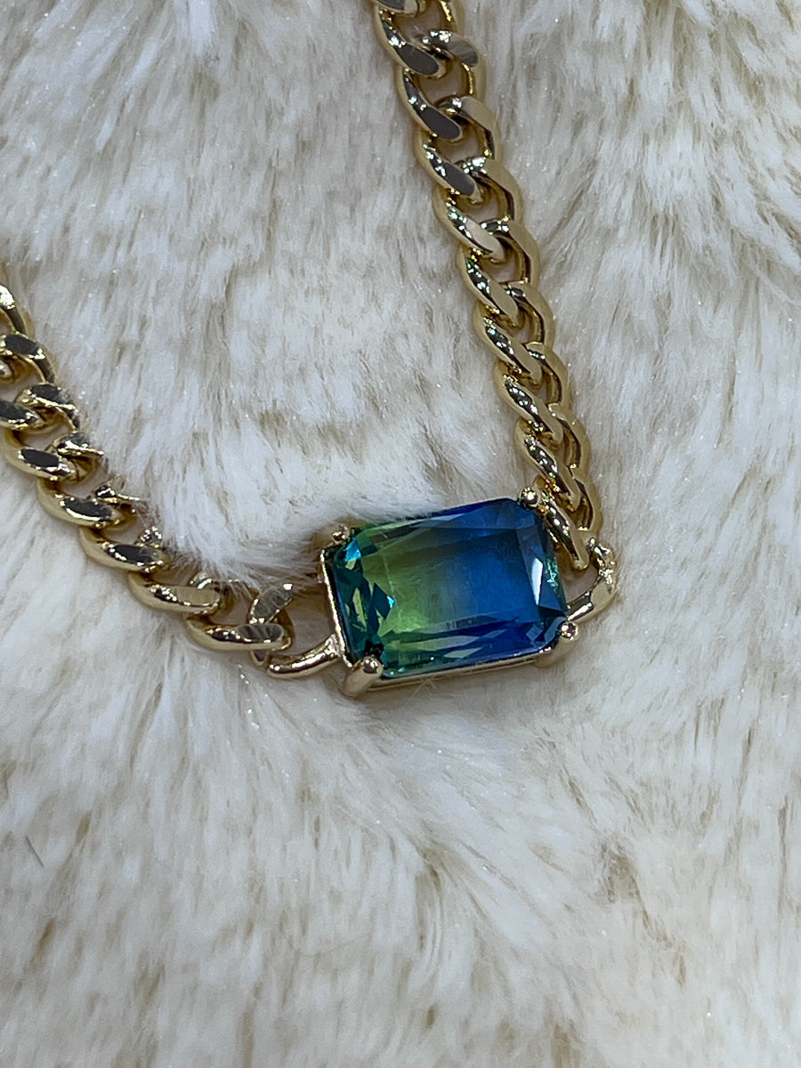 Royal Gem Blue-Green Gold Chain Necklace
