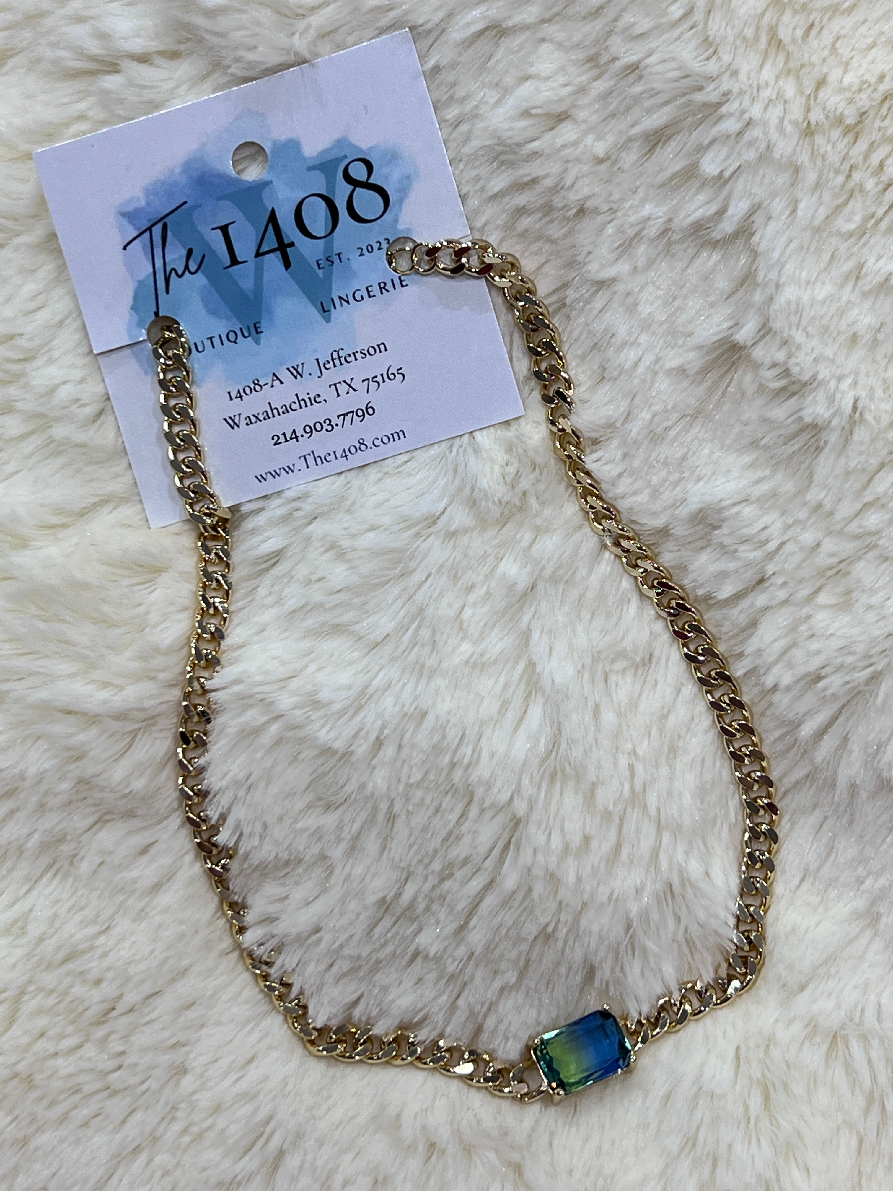 Royal Gem Blue-Green Gold Chain Necklace