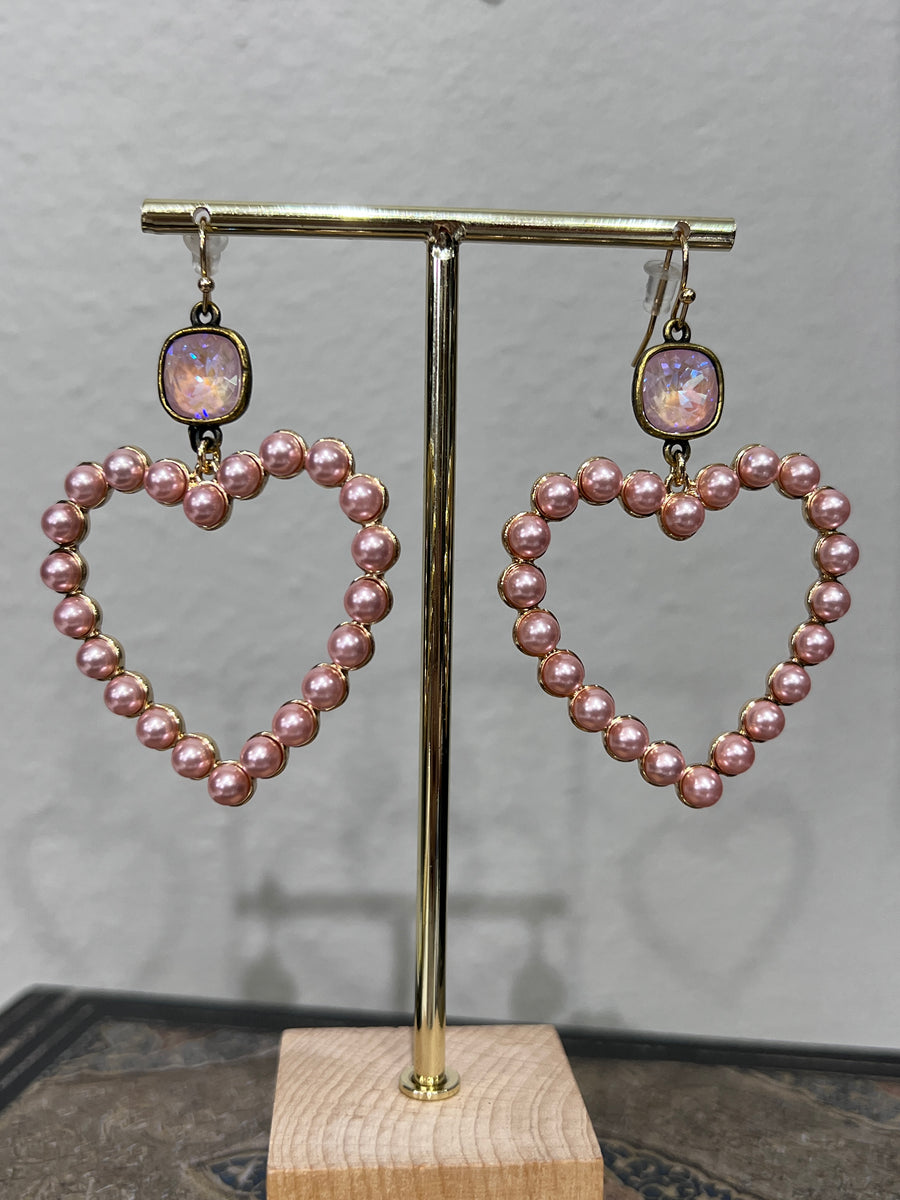 Pink Pearl Heart Earrings