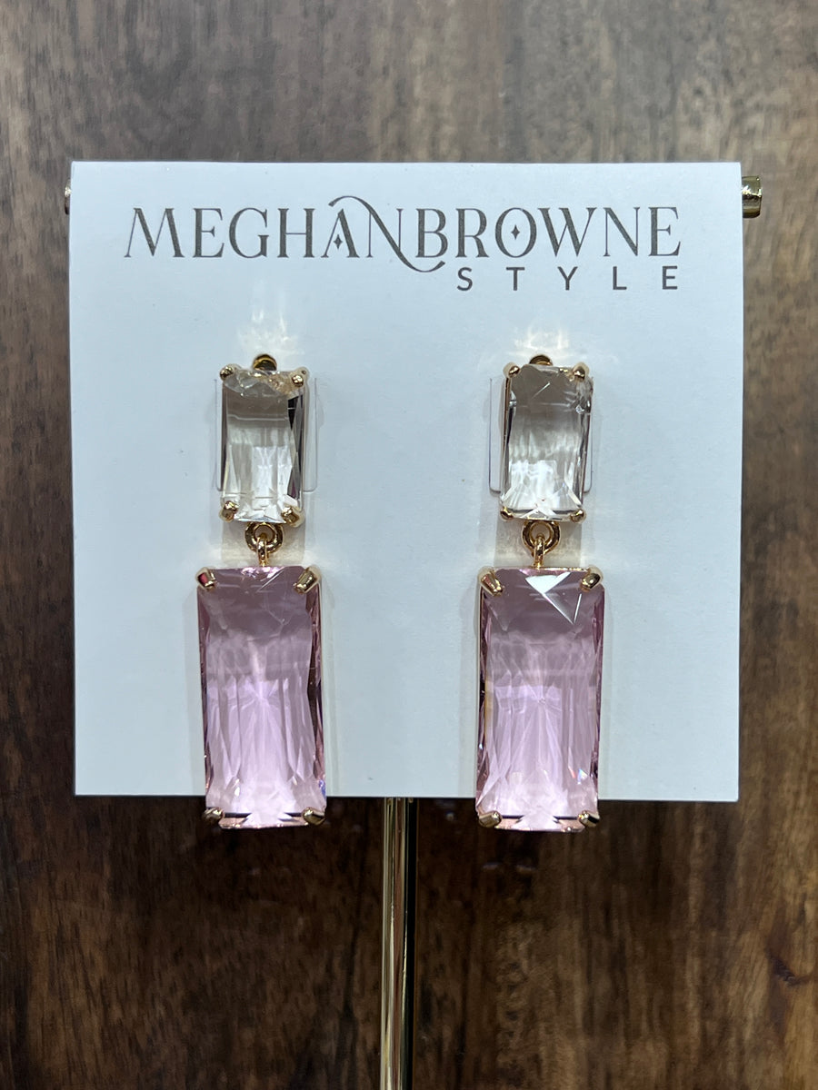 Meghan Browne Trap Clear & Pink Quartz Gold Earrings