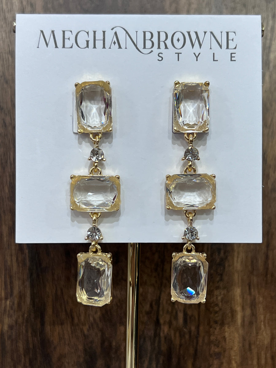 Meghan Browne Neil Triple Clear Stone Gold Earrings