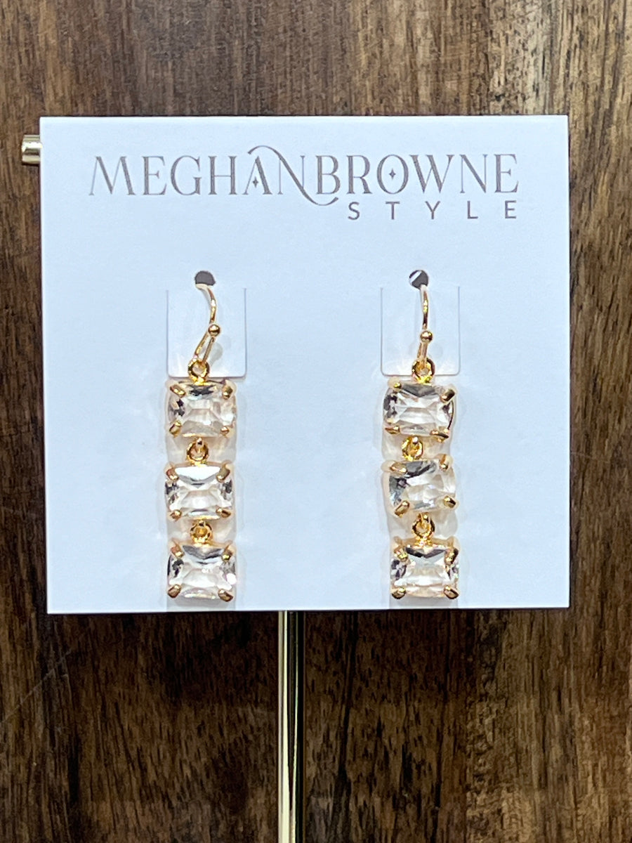 Meghan Browne Tessa Clear Three Stone Drop Earrings