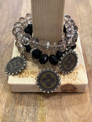 "Charming" Grande Beads N' Bling Stretch Bracelet with Authentic LV Upcycled Charm