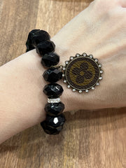 "Charming" Grande Beads N' Bling Stretch Bracelet with Authentic LV Upcycled Charm