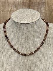Brown Tourmaline with Gold Flat Beaded Necklace