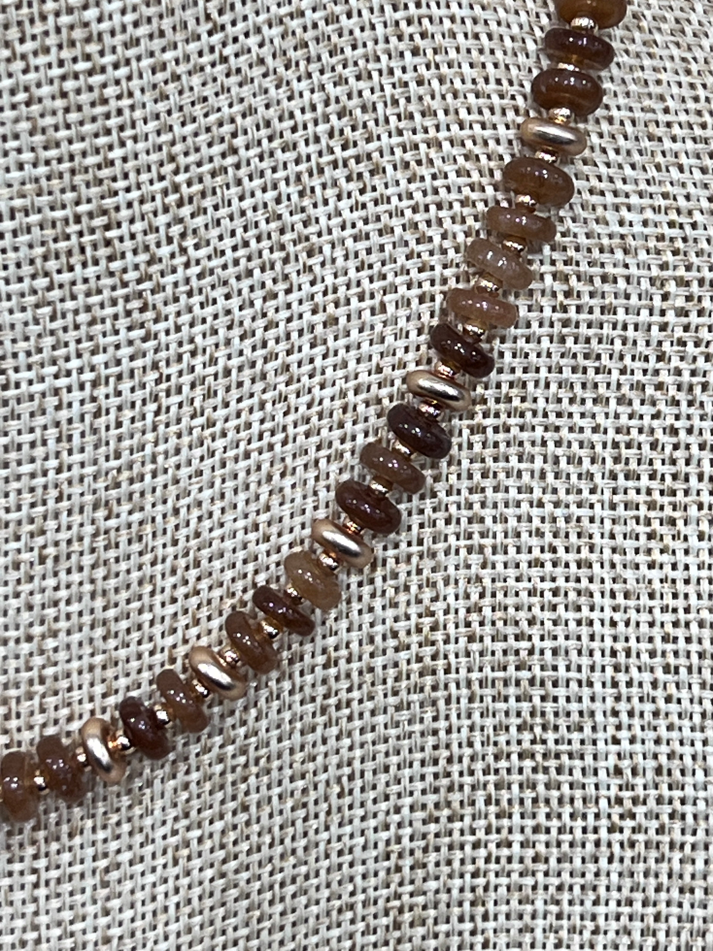 Brown Tourmaline with Gold Flat Beaded Necklace