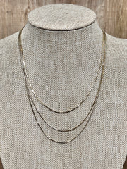 Triple Strand Gold Delicate Box Herringbone Chain Necklace