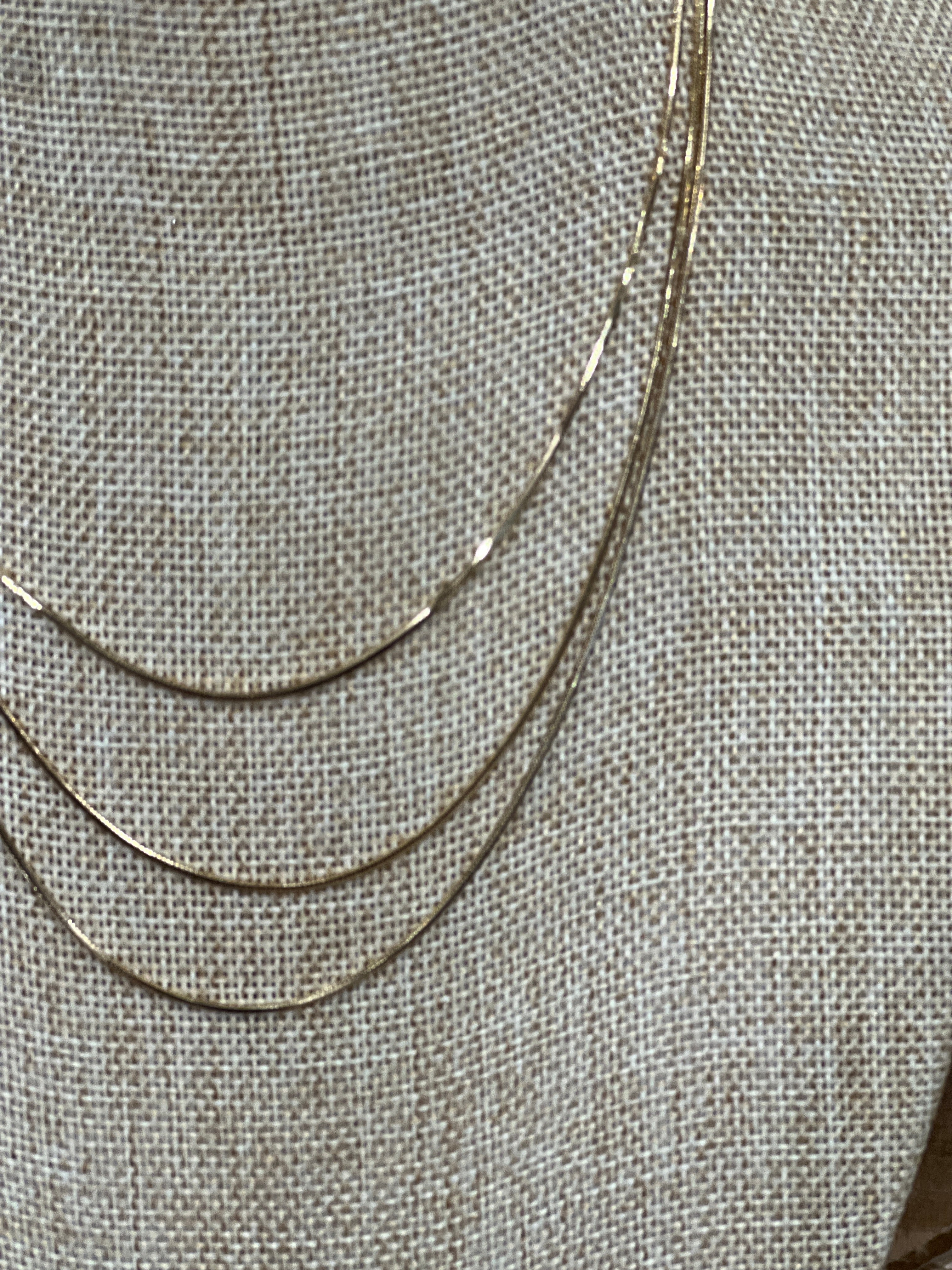 Triple Strand Gold Delicate Box Herringbone Chain Necklace