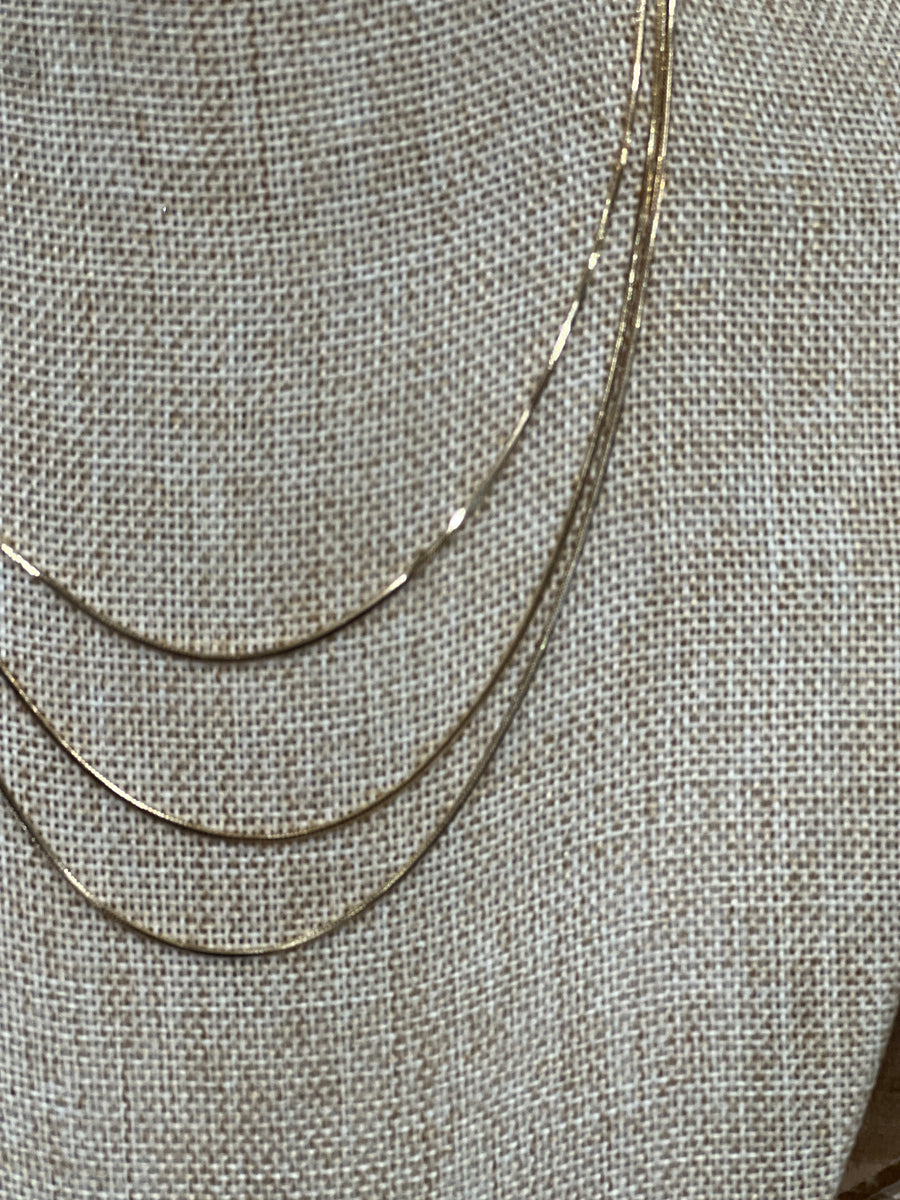 Triple Strand Gold Delicate Box Herringbone Chain Necklace