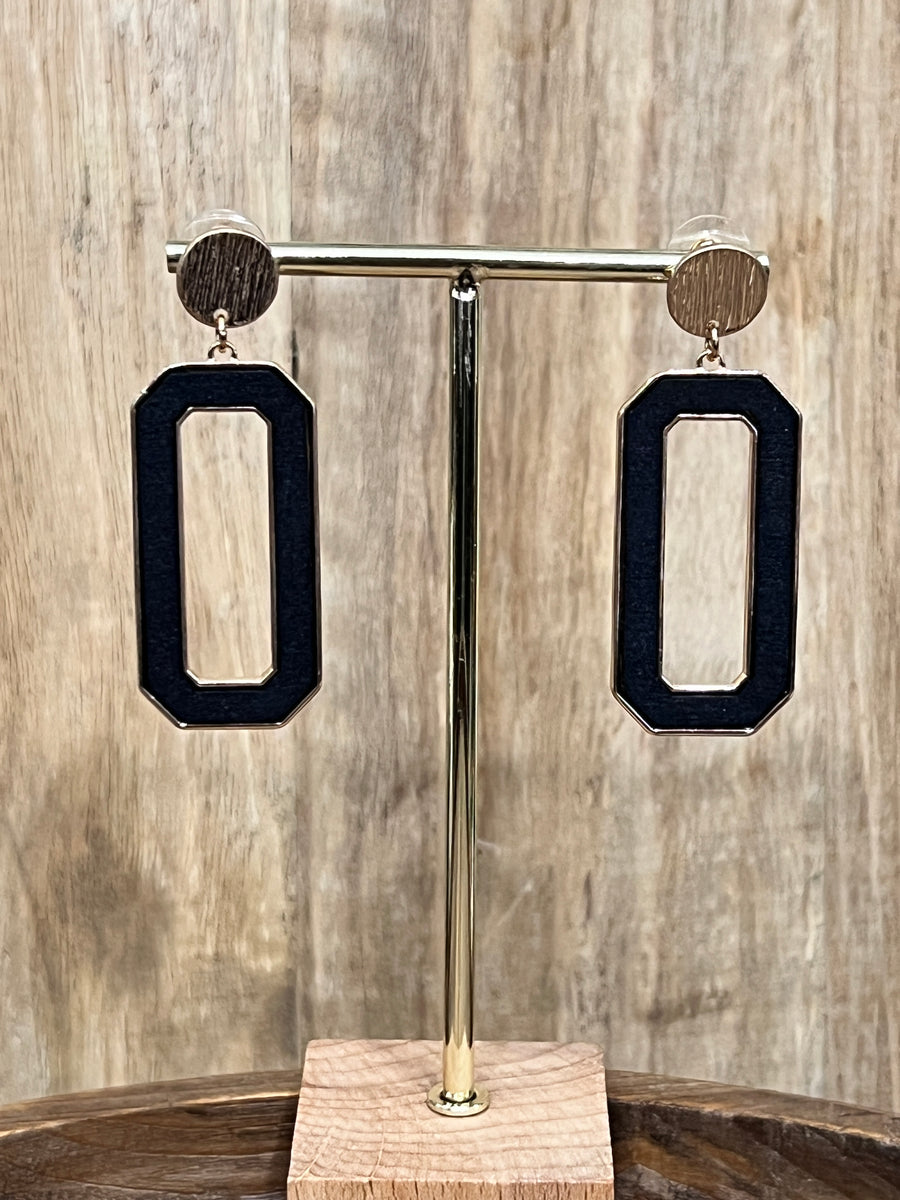 Geometric Wooden and Gold Frame Drop Earrings