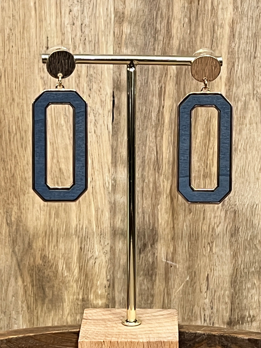 Geometric Wooden and Gold Frame Drop Earrings