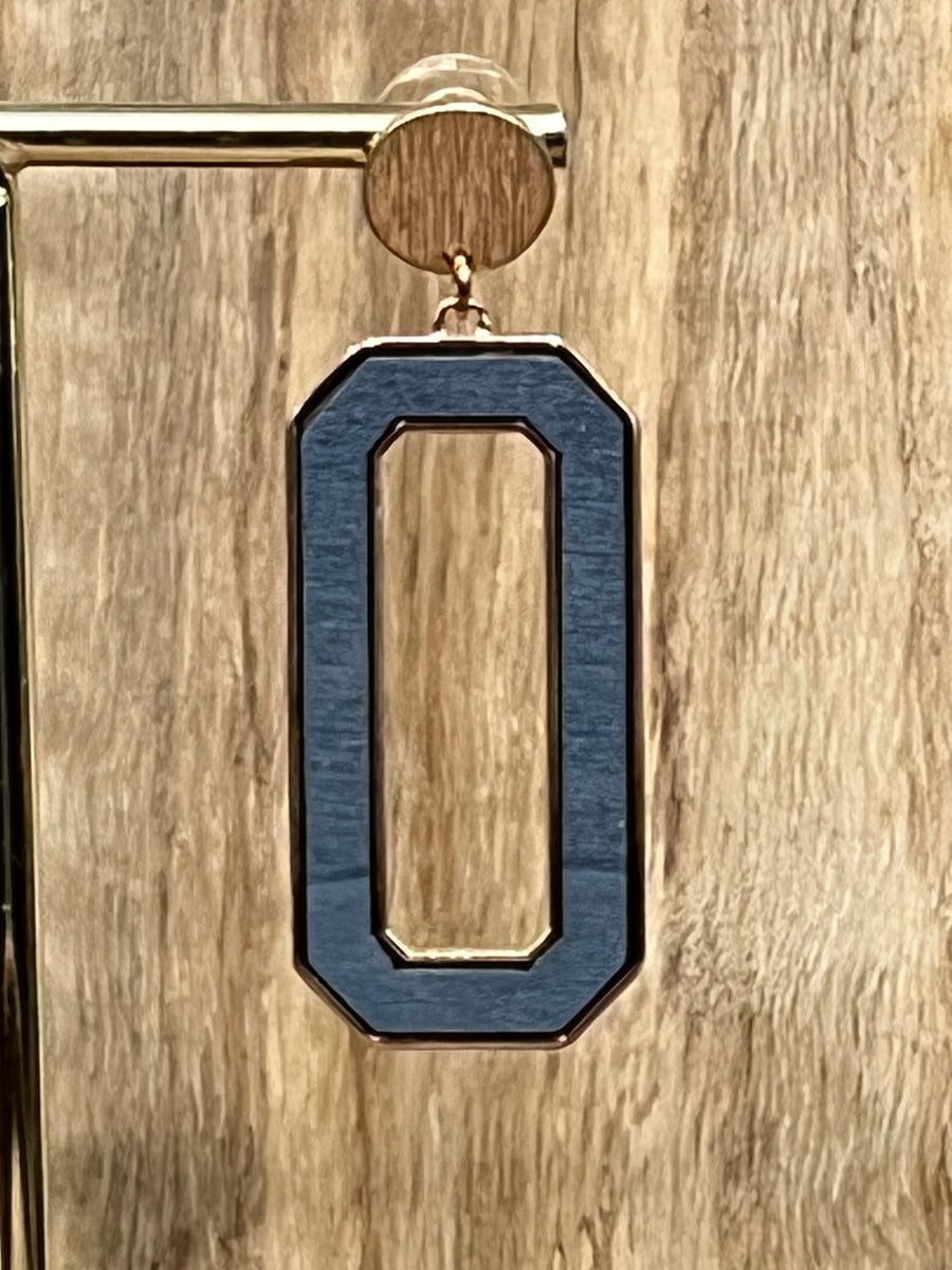 Geometric Wooden and Gold Frame Drop Earrings