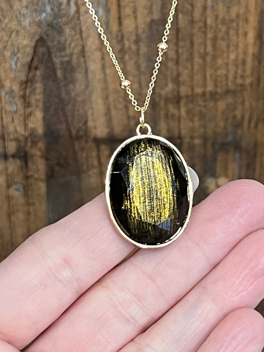 Black Gold Metallic Pendant Necklace